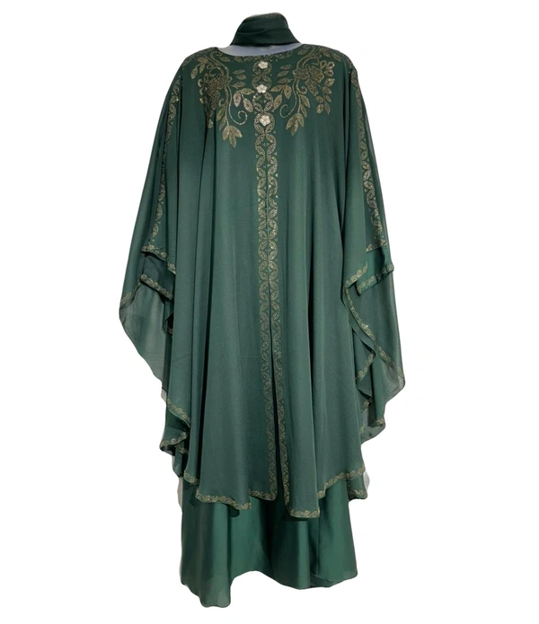 Humeira Abaya Humeira Dubai Style Neck Work Abaya in Al Nida Fabric Rama Green Color - 54, 300 gms
