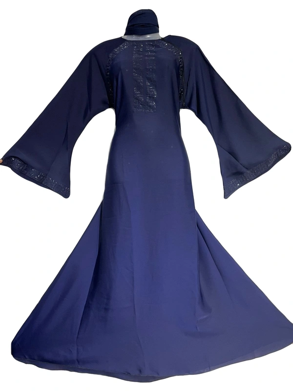 Humeira Abaya Humeira Indian Traditional Double Line Stone Work Abaya in Al Nida Fabric - 54, 300 gms