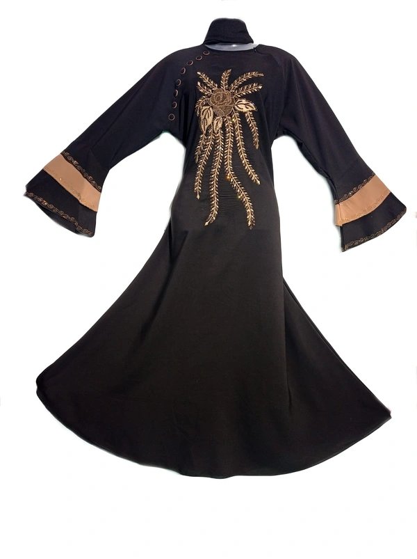 Humeira Abaya Indian Style Gulab Embroidery Abaya in Al Nida Fabric - 54, 300 gms