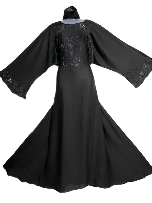 Humeira Abaya Humeira Dubai Style Black Color Silli Abaya in Stone Work Buta - 54, 300 gms