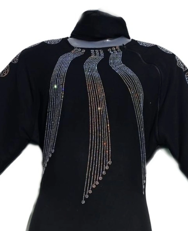 Humeira Abaya Double Layer Shirag Abaya in Al Nida Fabric With White Stone Work - 54, 300 gms