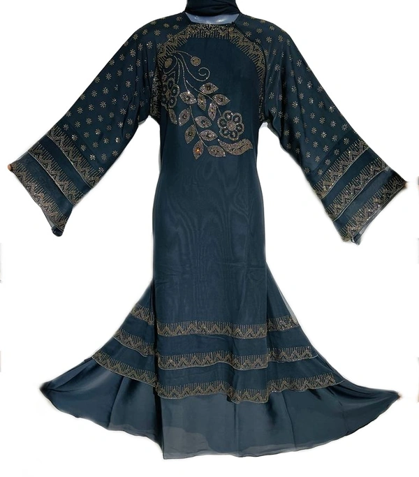 Humeira Abaya Humeira Dubai Style M S Heavy Work Abaya in Al Nida Fabric (Saleti) - 54, 300 gms