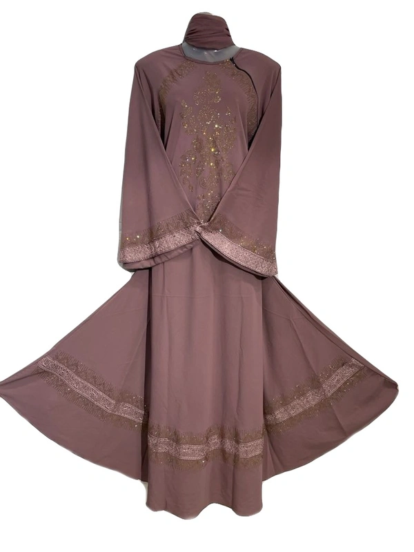 Humeira Abaya Humeira Dubai Style Pink Color BSY Abaya Burqa in Al Nida Fabric with Embroidery Work - 54, 300 gms