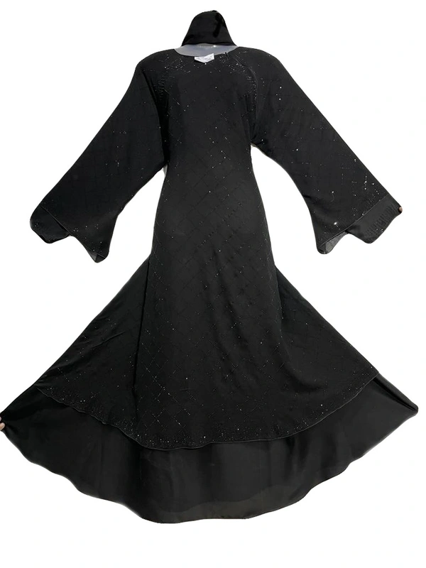 Humeira Abaya Humeira Double Aster Jaal Nug M S Stone Work Abaya in Al Nida Fabric - 54, 300 gms
