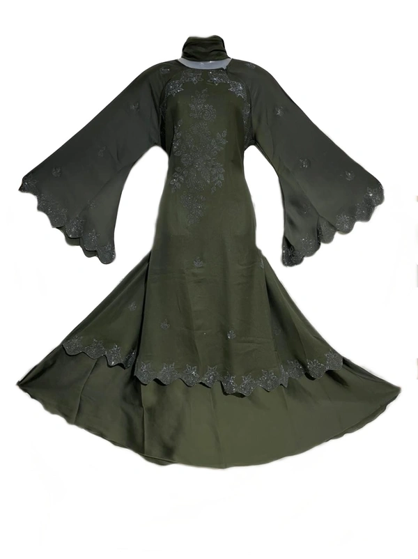 Humeira Abaya Dubai Style Botton Cutting Doble Layer Abaya in Al Nida Fabric - 54, 300 gms
