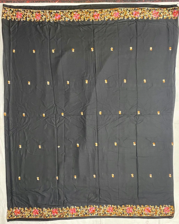 Humeira Abaya India Style Shahi Boader Chadar in Black Color With Golden Work Embroidery - M, 100 gms