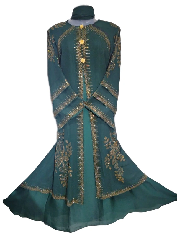 Humeira Abaya Dubai Style Farheen Rama Green Abaya in Al Nida Fabric With M S Stone Work - 54, 300 gms
