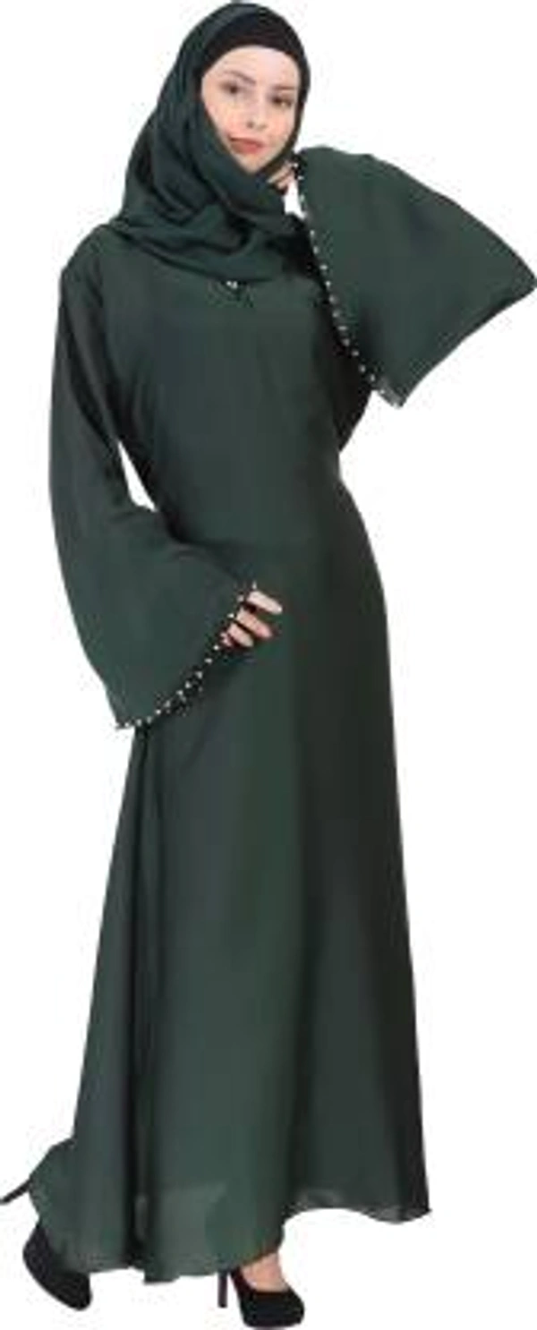 Humeira Abaya Humeira Dubai Style V Gala Firozi Abaya in Al Nida Fabric With Pearl Work - 54, 300 gms