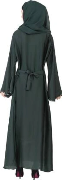 Humeira Abaya Humeira Dubai Style V Gala Firozi Abaya in Al Nida Fabric With Pearl Work - 54, 300 gms