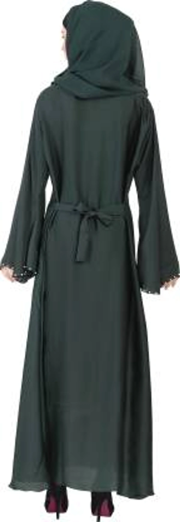 Humeira Abaya Humeira Dubai Style V Gala Firozi Abaya in Al Nida Fabric With Pearl Work - 54, 300 gms
