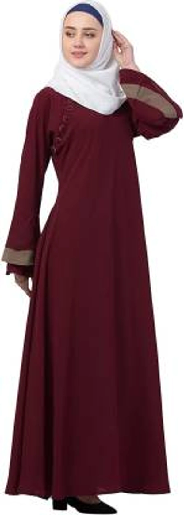 Humeira Abaya Branded Dubai Style Simple Neck Button Abaya in Al Nida Fabric (Maroon) - 54, 300 gms