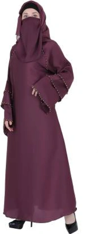 Humeira Abaya Humeira Dubai Style Simple Abaya in Al Nida Fabric With Simple Pearl Work - 54, 300 gms