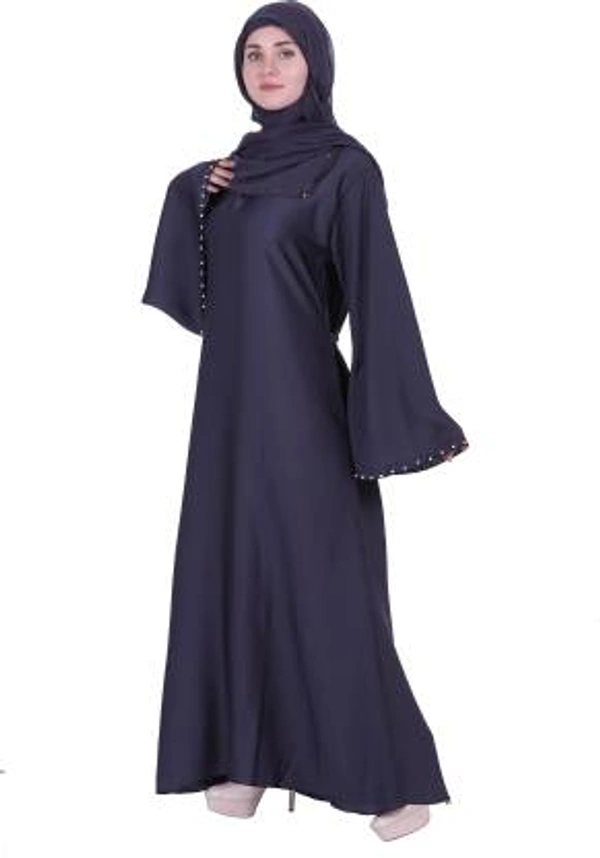 Humeira Abaya Humeira Dubai Style Simple Single Sleeves Pearl Work Abaya in Al Nida Fabric With Dupatta and NosePiece - 54, 300 gms