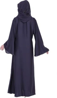 Humeira Abaya Humeira Dubai Style Simple Single Sleeves Pearl Work Abaya in Al Nida Fabric With Dupatta and NosePiece - 54, 300 gms