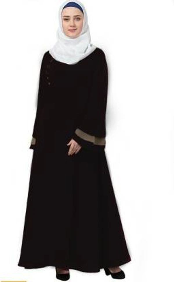 Humeira Abaya Humeira Dubai Style Neck Button 3 layer Sleeves Abaya in Al Firdous Fabric Simple Abaya For Daily use (Beige) - 54, 300 gms