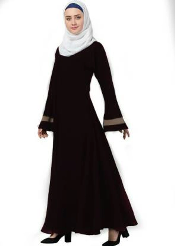 Humeira Abaya Humeira Dubai Style Neck Button 3 layer Sleeves Abaya in Al Firdous Fabric Simple Abaya For Daily use (Beige) - 54, 300 gms
