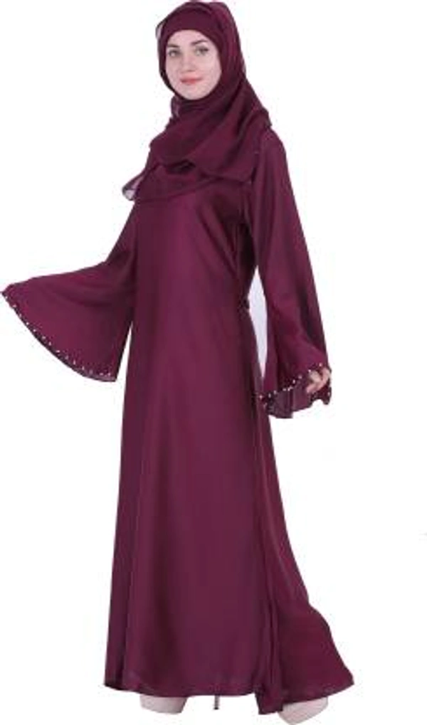 Humeira Abaya Humeira Dubai Style Simple abaya for Girl in Al Nida Fabric With Single Layer Sleeves and Simple Pearl Work on Neck and Sleeves - 54, 300 gms