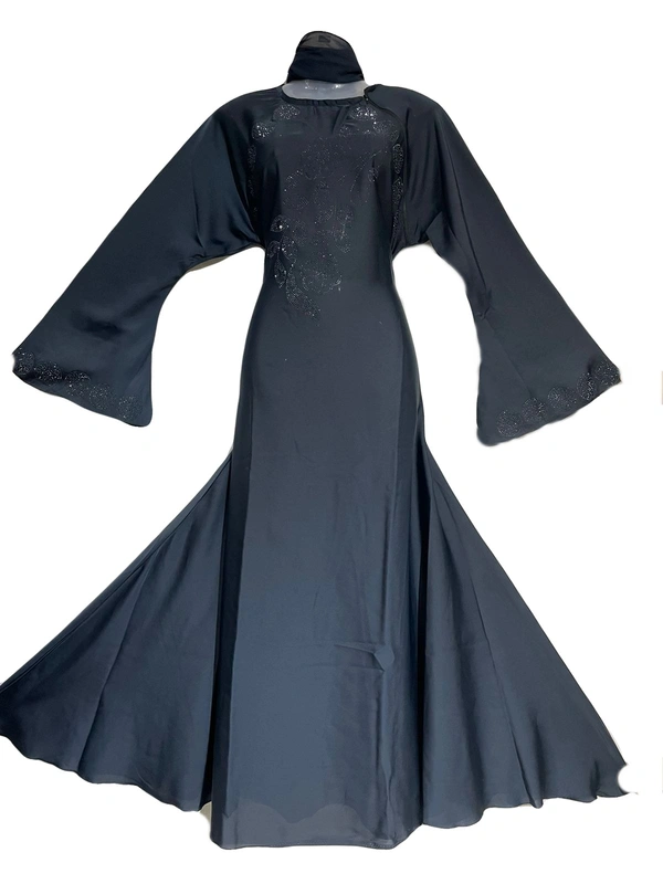 Humeira Abaya Humeira Simple Abaya With Simple Stone Work in Neck in Grey Color - 54, 300 gms