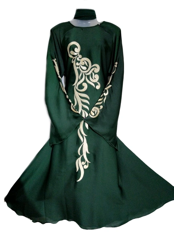 Humeira Abaya Light Embroidery Work Green Color Abaya in Al Nida Fabric - 54, 300 gms