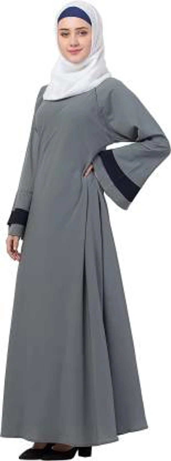 Humeira Abaya Humeira Dubai Style Triple Layer Sleeves Abaya in Al Firdous Fabric (Grey) - 54, 300 gms