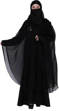 Humeira Abaya Dubai Style Moti Farasha Abaya in Black Color With Pearl Work on Front in Al Nida Fabric - 54, 300 gms