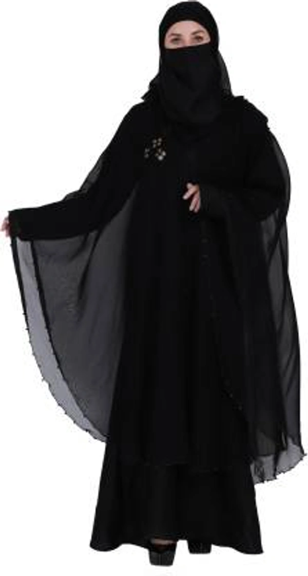 Humeira Abaya Dubai Style Moti Farasha Abaya in Black Color With Pearl Work on Front in Al Nida Fabric - 54, 300 gms