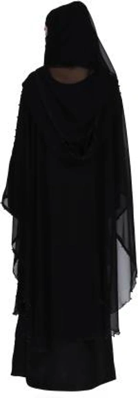 Humeira Abaya Dubai Style Moti Farasha Abaya in Black Color With Pearl Work on Front in Al Nida Fabric - 54, 300 gms