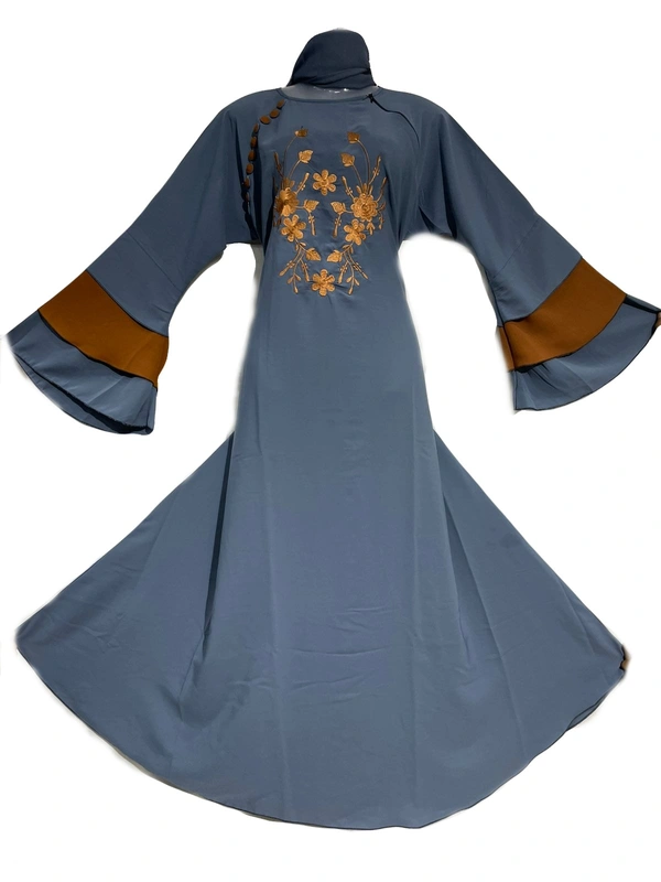 Humeira Abaya Dubai Style Embroidery Abaya in Al Nida Fabric With Triple Sleeves Abaya in Firdous Abaya in Maroon Color - 54, 300 gms