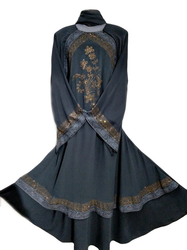 Humeira Abaya Humeira Dubai Style Grey Patti Abaya in Al Nida Fabric - 54, 300 gms