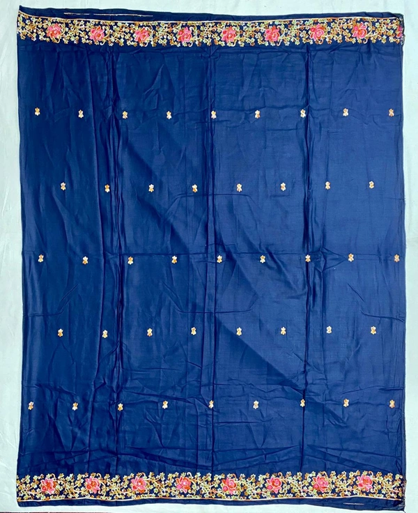 Humeira Abaya Dubai Style Side Boader Blue Chadar in Rayyon Fabric with Small Embroider Work in Middle - M, 100 gms