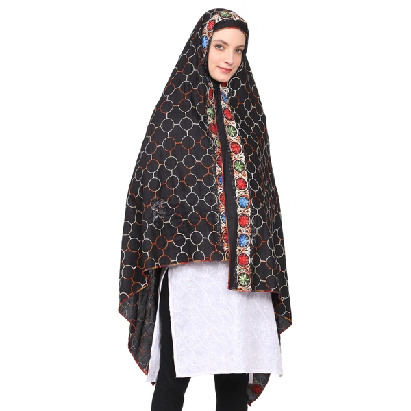 Humeira Abaya India Style Side Boader Embroidery Chadar Stoles in Rayon Fabric Red Color - M, 100 gms