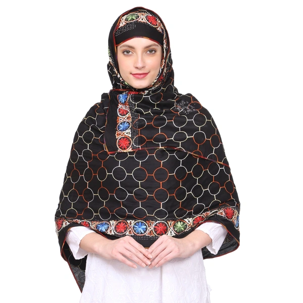Humeira Abaya India Style Side Boader Embroidery Chadar Stoles in Rayon Fabric Red Color - M, 100 gms
