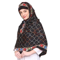 Humeira Abaya India Style Side Boader Embroidery Chadar Stoles in Rayon Fabric Red Color - M, 100 gms
