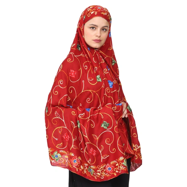 Humeira Abaya Indian Multi Color Embroidery Chadar for Women in Rayon Fabric - M, 100 gms