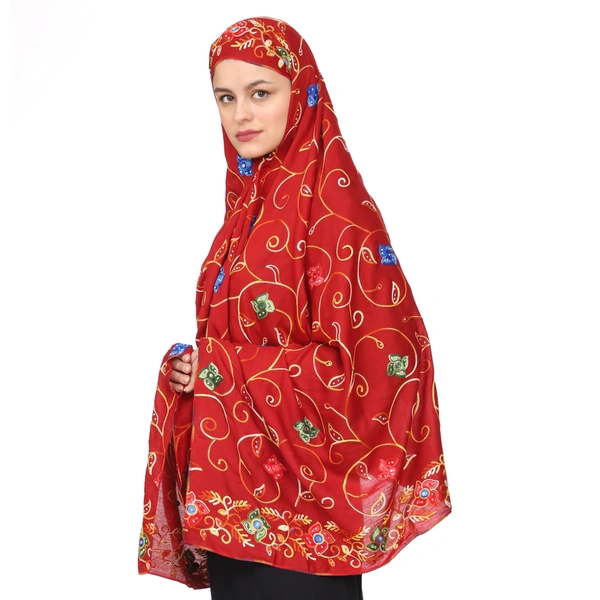 Humeira Abaya Indian Multi Color Embroidery Chadar for Women in Rayon Fabric - M, 100 gms