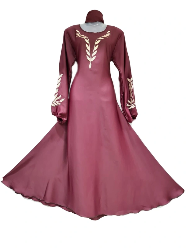 Humeira Abaya Simple Embroidery Abaya in Red Color With Sleeves Lasting - 54, 305 gms