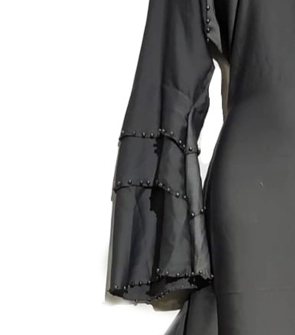 Humeira Abaya Dubai Style Simple Black Color Three Layer Sleeves Abaya in Al Nida Fabric - 54, 307 gms