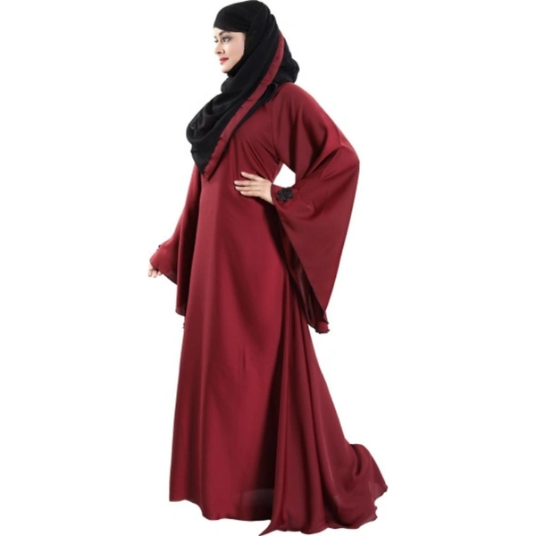 Humeira Abaya Indian Traditional Maroon Color Long Sleeves Flower Abaya in Al Nida Fabric - 54, 300 gms
