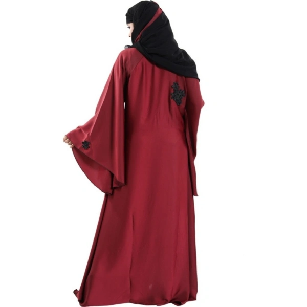 Humeira Abaya Indian Traditional Maroon Color Long Sleeves Flower Abaya in Al Nida Fabric - 54, 300 gms