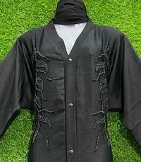 Humeira Abaya Both Side Jaal Hand Work Burkha/Abaya in Al Nida Fabric - 54, Black, 300 gms