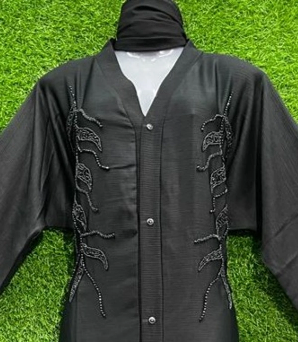 Humeira Abaya Both Side Jaal Hand Work Burkha/Abaya in Al Nida Fabric - 54, Black, 300 gms
