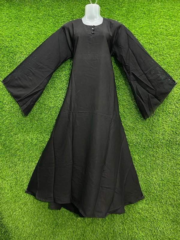 Humeira Abaya Simple Sleeves Stone Work Abaya in Al Nida Fabric - 54, Black, 300 gms