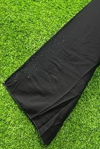 Humeira Abaya Simple Sleeves Stone Work Abaya in Al Nida Fabric - 54, Black, 300 gms