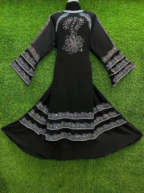 Humeira Abaya Indian Style Bride Abaya In Al Nida Fabric With Triple Layer - 54, Black, 300 gms