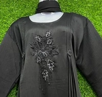 Humeira Abaya Front Hand Work & Frill Abaya/Burkha in Al Nida Fabric - 54, Black, 300 gms