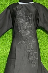 Humeira Abaya Front Long Buta Embroidery Abaya in Al Nida Fabric - 54, Black, 300 gms