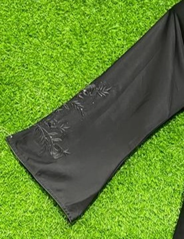 Humeira Abaya Front Long Buta Embroidery Abaya in Al Nida Fabric - 54, Black, 300 gms