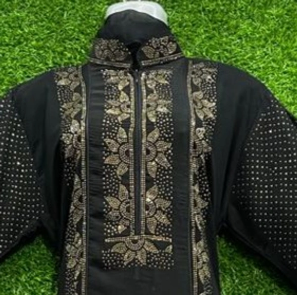 Humeira Abaya Burj Golden Heavy Coat Type Abaya in Al Nida Fabric M S Nug - 54, Black, 300 gms