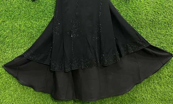 Humeira Abaya Dubai Style Double Layer Front Nug Kali Burkha Abaya in Al Nida Fabric - 54, Black, 300 gms
