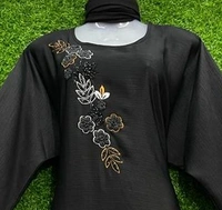 Humeira Abaya Simple Front Buta Hand Worked Abaya/Burkha in Al Nida Fabric - 54, Black, 300 gms